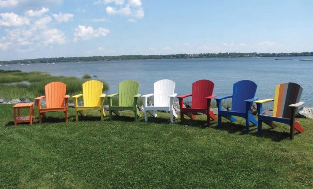 Adirondack chairs from Pine Harbor and Walpole Woodworkers on Cape Cod